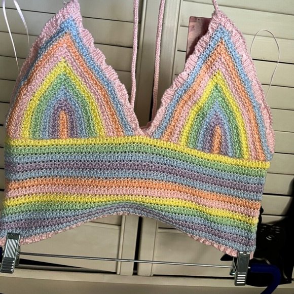 Sincerely Jules Crochet Halter Boho Festival Top Size L - Picture 1 of 5